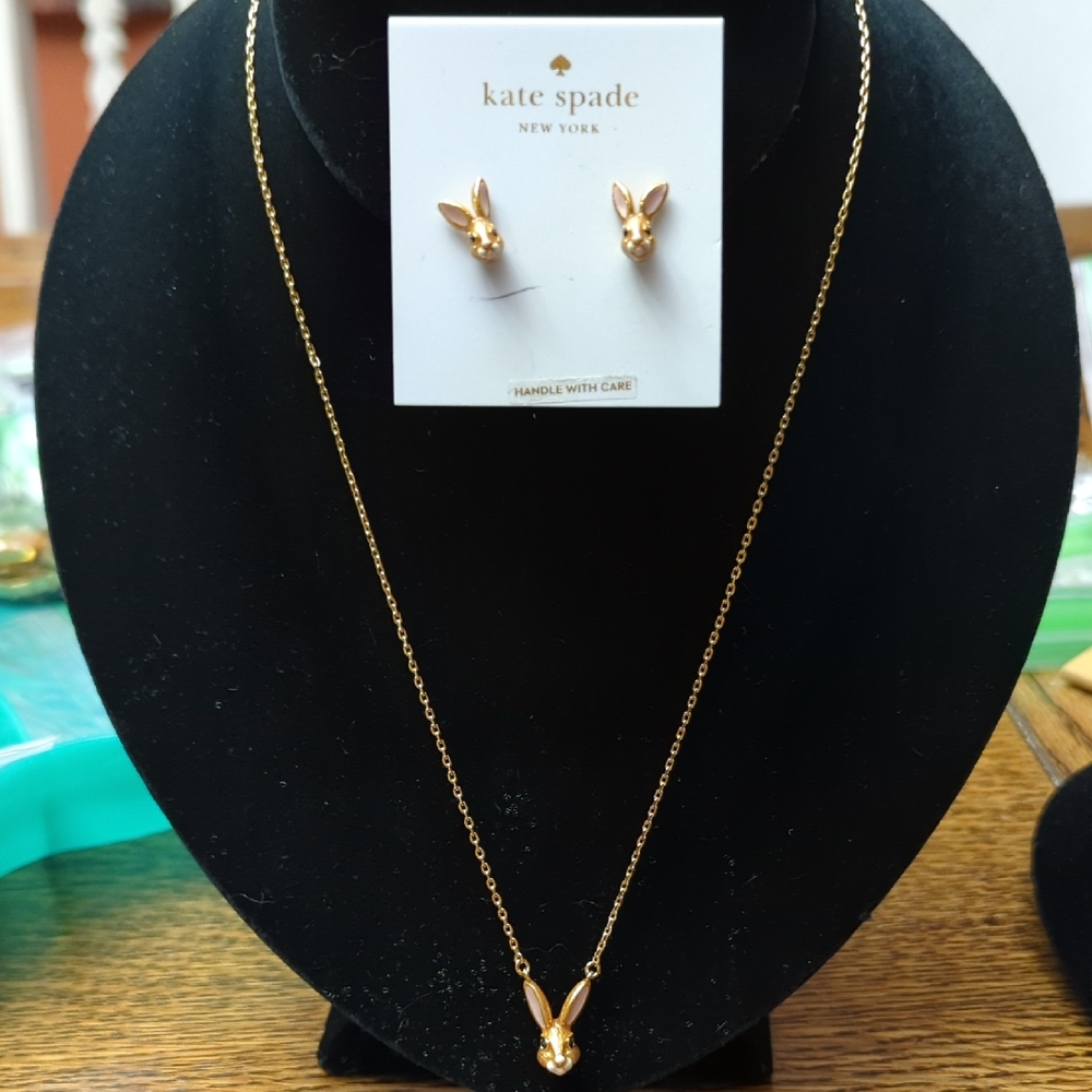 NWOR (#332) Kate Spade Desert Muse Bunny Rabbit Necklace and Stud Earrings Set